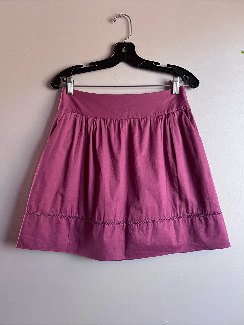 LOFT Pink 100% Cotton A-Line Skirt Size 8 Pockets Casual Back Zipper Summer Mini